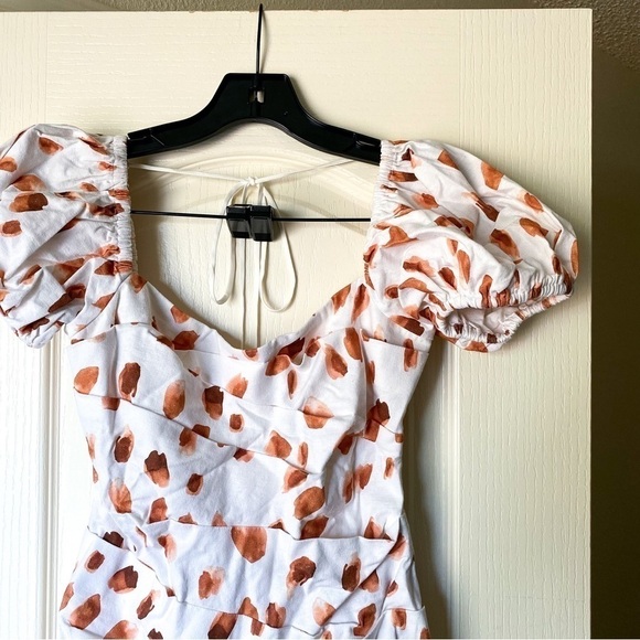 Significant Other Dress Lola Dot Ruched Open Tie Back Mini Caramel Petal 4 NWT - Picture 6 of 10